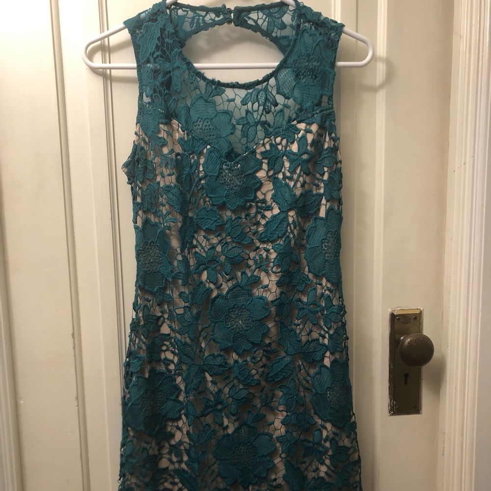 Teal illusion lace dress